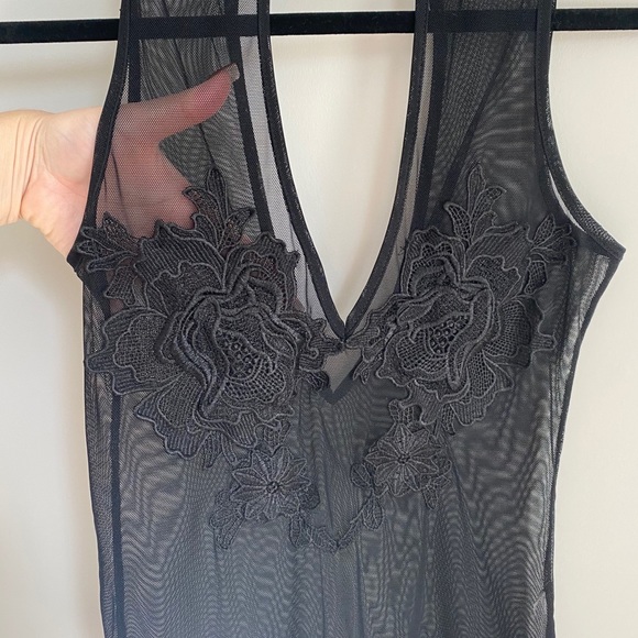 Black Mesh Body-suit with Lace Flower Detail - Picture 2 of 2